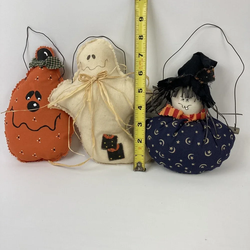 VTG Retro Primitive Farmhouse Plush Stuffed Halloween Ornaments Witch
